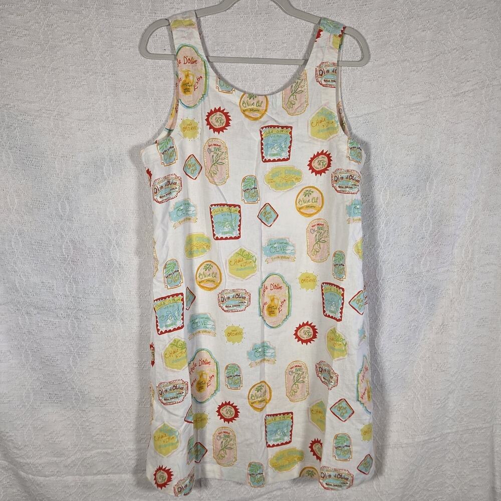 NWT Cynthia Rowley Linen Blend Shift Dress Womens L Olive‎ Oil Print Sleeveless